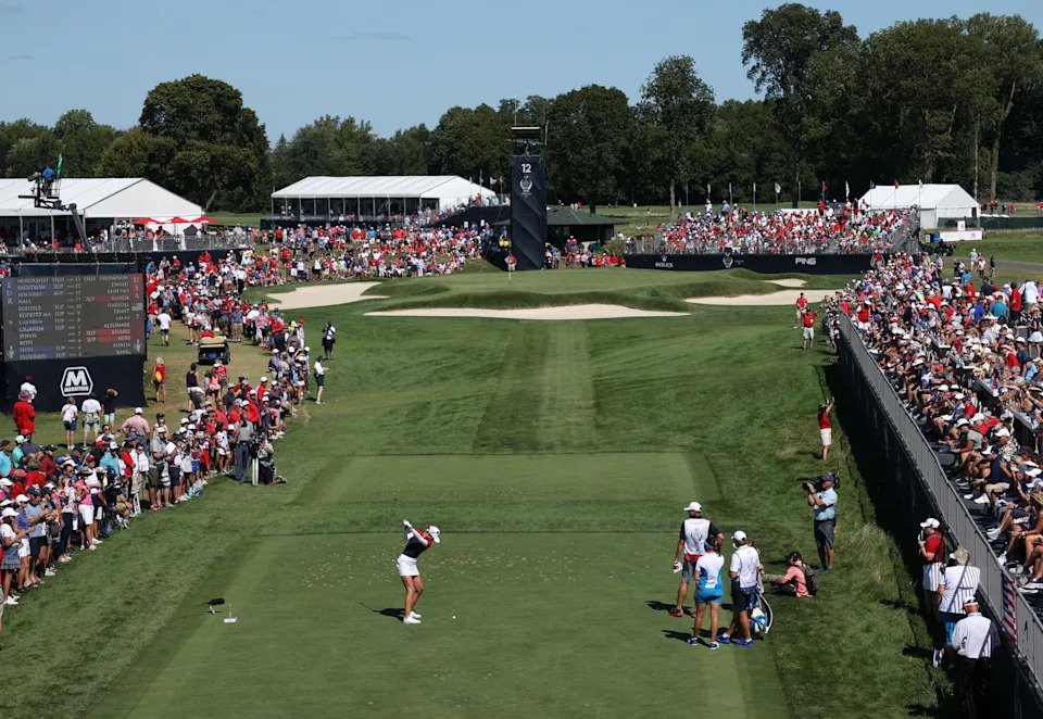 Nelly Korda of Team USA plays as shot during the 2021 Solheim Cup at the Inverness Club.