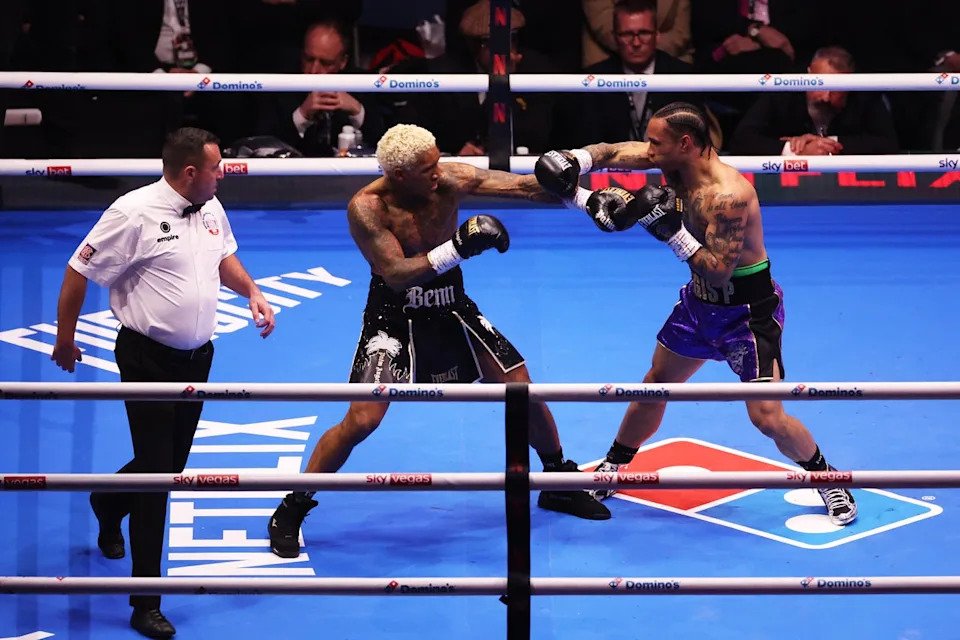 Benn was left bloodied, seemingly from a clash of heads (Getty Images for Netflix)