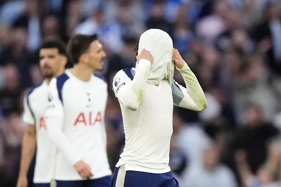 Tottenham Hotspur’s Xavi Simons appears dejected after Brighton and Hove Albion scores their second goal during the Premier League match at the Tottenham Hotspur Stadium, London. Picture date: Saturday April 18, 2026. (PA Wire)