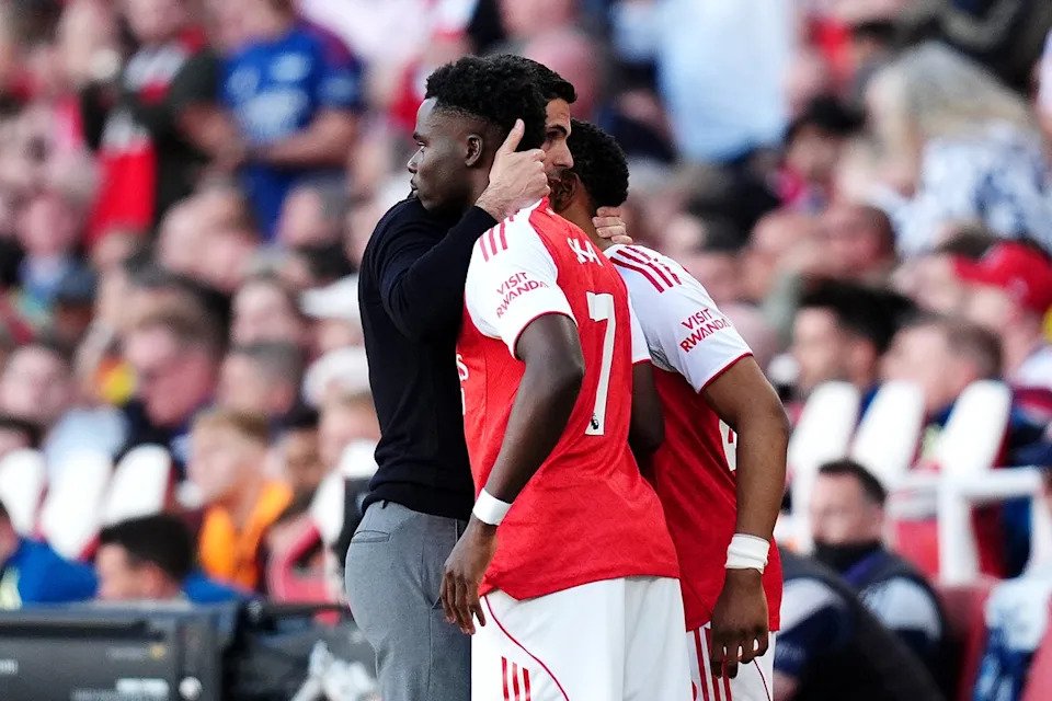 Bukayo Saka made his return from injury off the bench (PA)