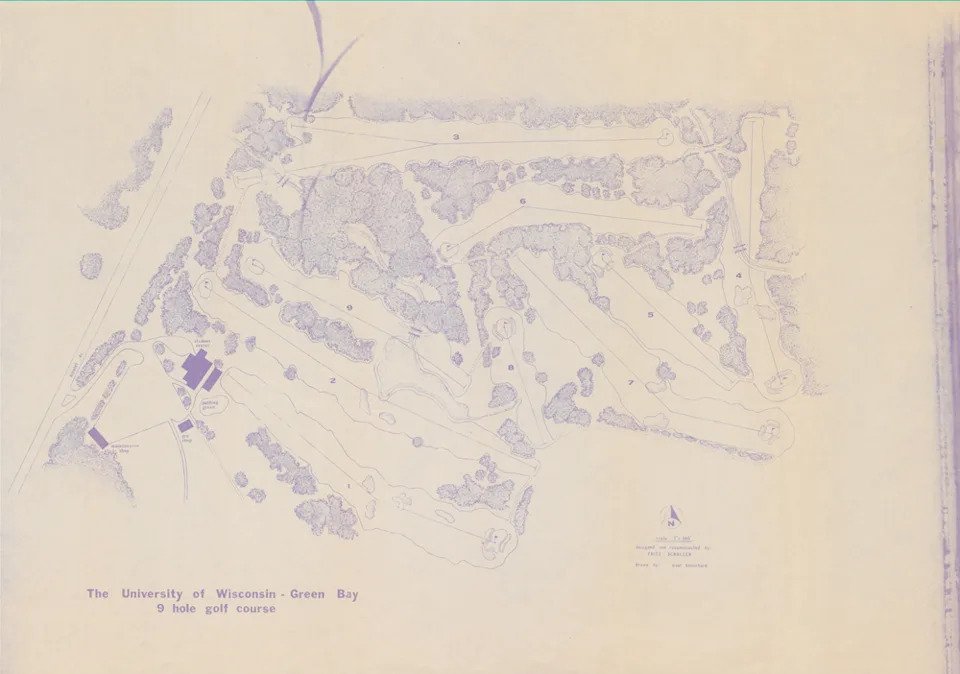 Blueprint of UWGB nine-hole golf course designed by golf professional Fritz Schaller circa 1970