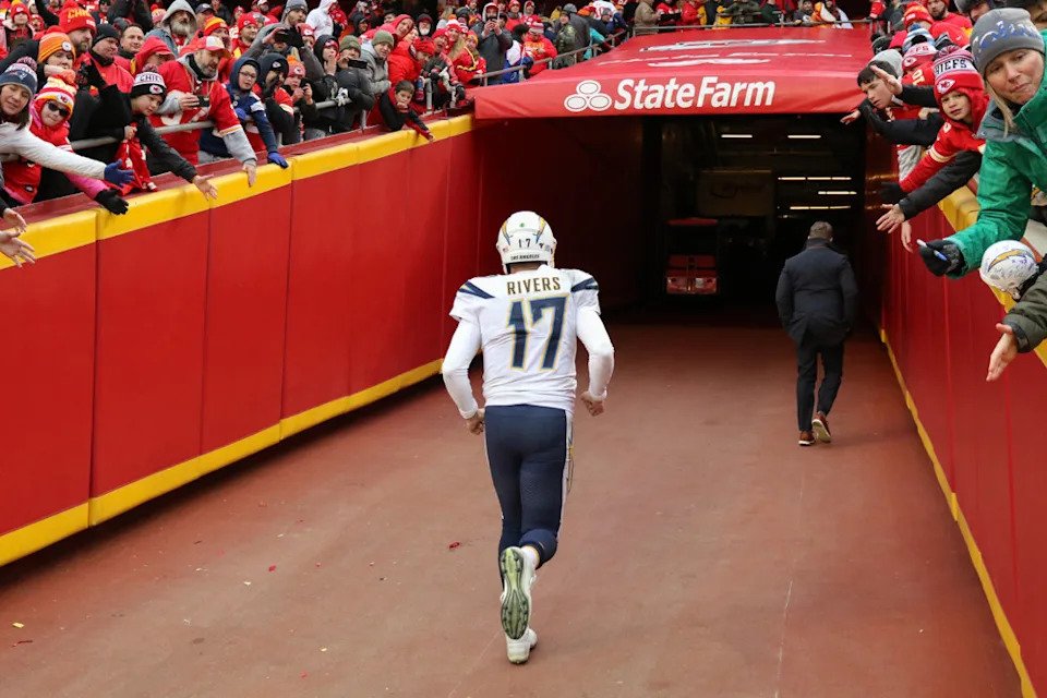 KANSAS CITY, MO - DECEMBER 29: Los Angeles Chargers quarterback Philip Rivers (17) runs into the tunnel after an AFC West game between the Los Angeles Chargers and Kansas City Chiefs on December 29, 2019 at Arrowhead Stadium in Kansas City, MO. (Photo by Scott Winters/Icon Sportswire)