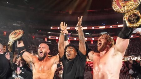 Logan Paul involved in wild celebration after winning the World Tag Team Titles with Austin Theory on WWE RAW