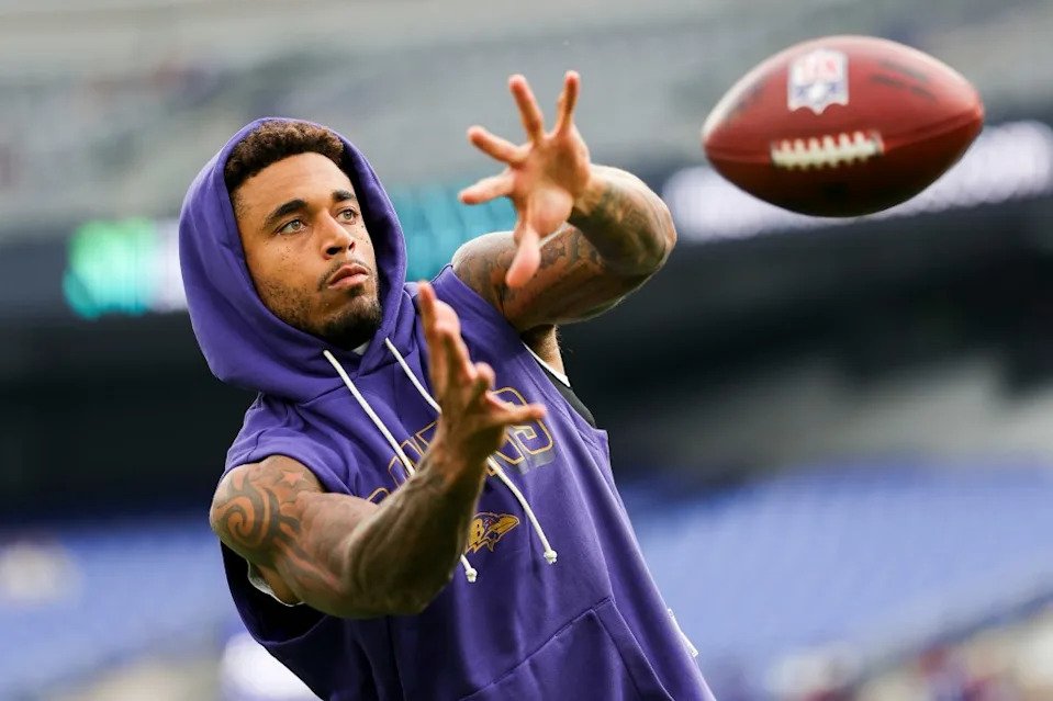 Jaire Alexander warms up before the Ravens’ preseason win over the Colts at M&T Bank Stadium on Aug. 7, 2025 in Baltimore. Getty Images