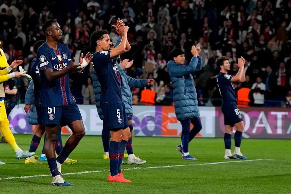 PSG players celebrated with their fans after securing a narrow lead to take into the second leg (AP)