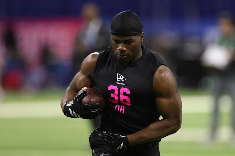 A J Haulcy of the Louisiana State Tigers participates in a drill during the 2026 NFL Scouting Combine at Lucas Oil Stadium on February 27, 2026 in Indianapolis. Getty Images