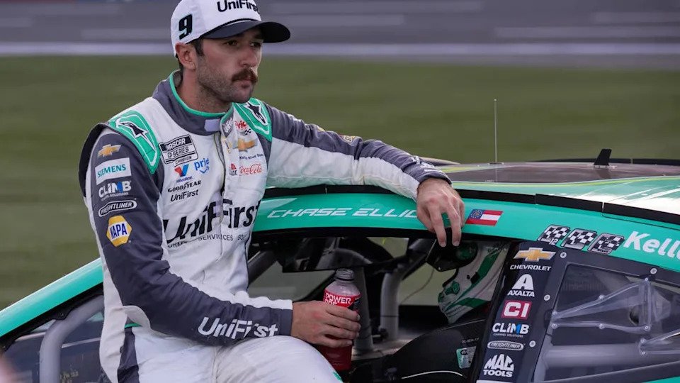 NASCAR Cup Series driver Chase Elliott (9) relaxes after a race at Charlotte Motor Speedway Road Course. Scott Kinser-Imagn Images