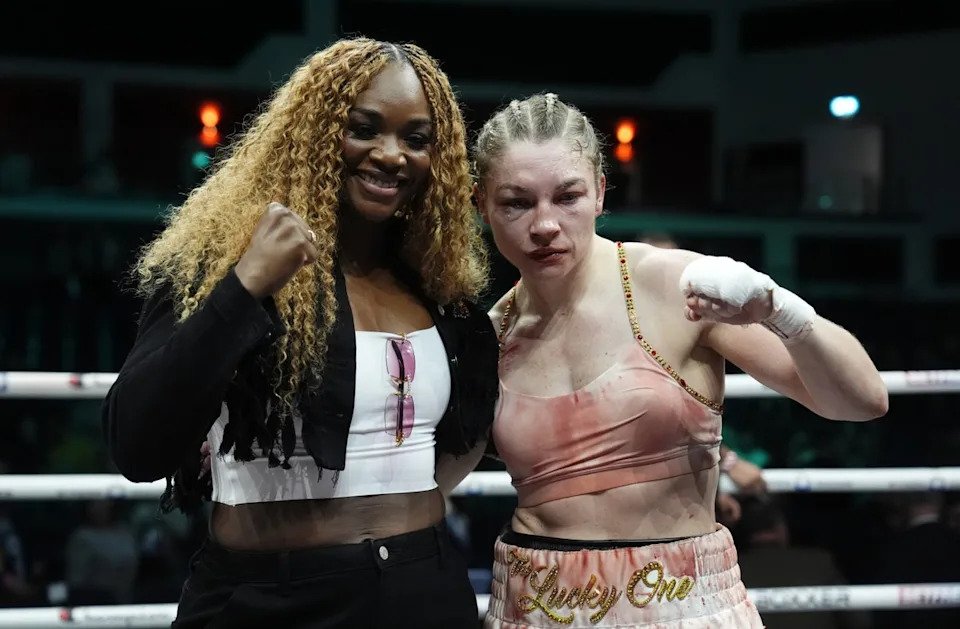 Lauren Price (right) poses with American Claressa Shields and hopes to arrange a two-fight deal with the four-weight world champion (Nick Potts/PA)