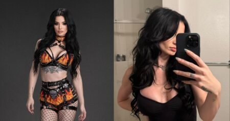“That’s me flirting,” says Paige after an awkward backstage moment at WWE Saturday Night’s Main Event