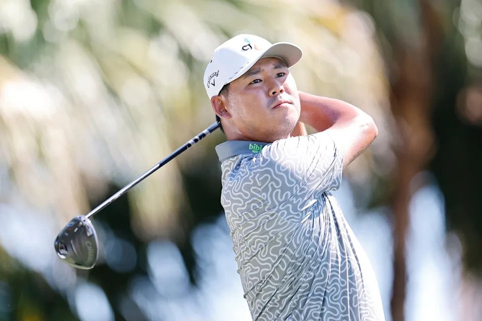 Si Woo Kim of South Korea plays his shot from the 12th tee during the third round of the Cadillac Championship 2026 at Trump National Doral Miami on May 02, 2026 in Doral, Florida.