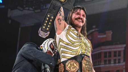 WWE star Dominik Mysterio reacts after his father Rey Mysterio gets appointed as GM of major company