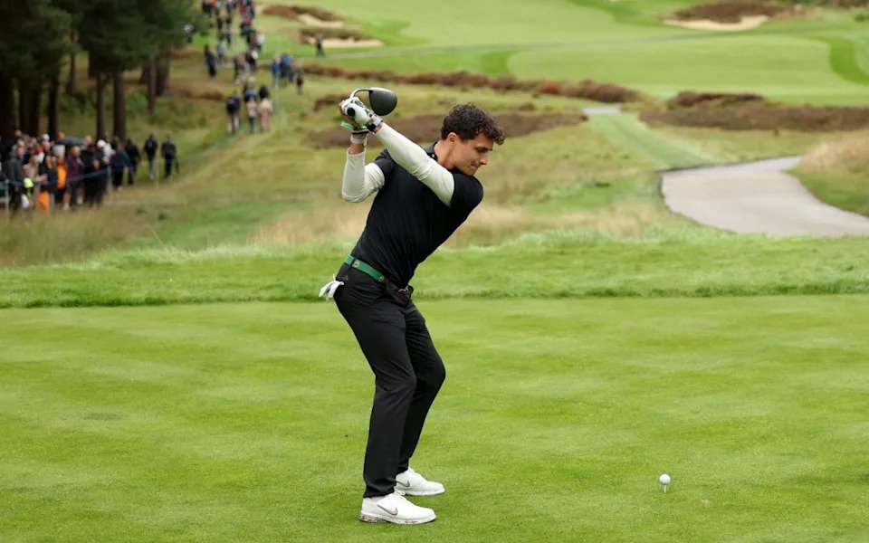 Formula One driver, Lando Norris tees off on the 11th hole during the Pro-Am ahead of the BMW PGA Championship 2025 at Wentworth Golf Club on September 10, 2025 in Virginia Water, England