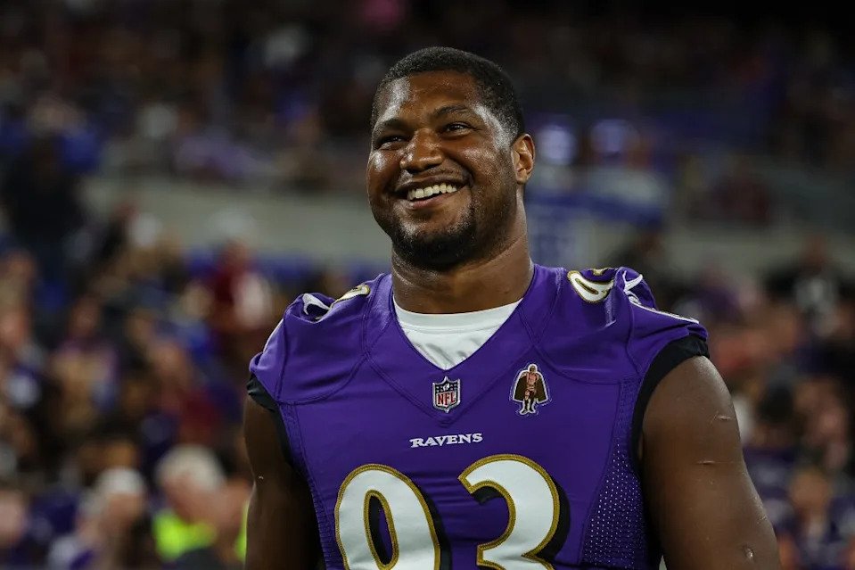 Calais Campbell reacts during the second half of the Ravens’ win on Aug. 27, 2022 in Baltimore. Getty Images