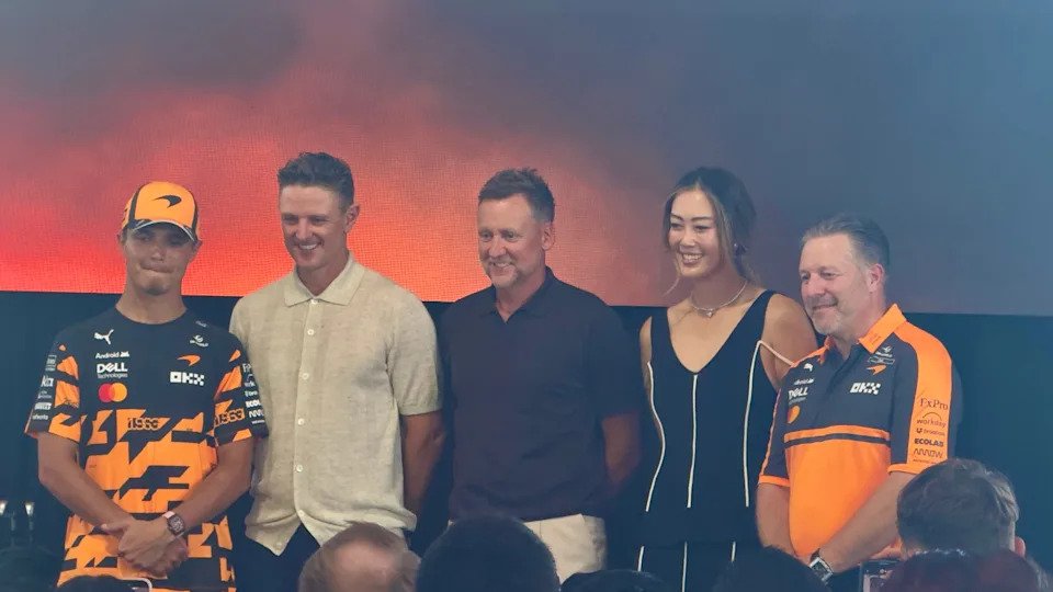 Kandi Norris, Justin Rose, Ian Poulter, Michelle Wie-West and Zak Brown at the McLaren Golf launch event.